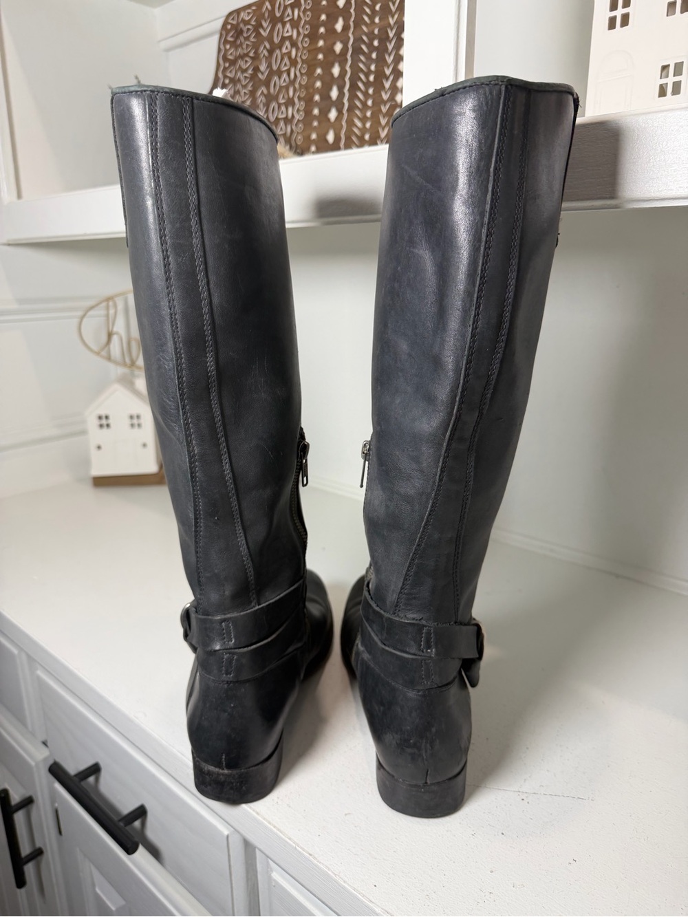 Frye Women’s 8B Black Leather Harness Riding Equestrian Boots Tall Knee High - Picture 8 of 13